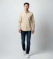 tommy hilfiger para hombre mw0mw42455 camisa casual beige l algodon clasico manga larga