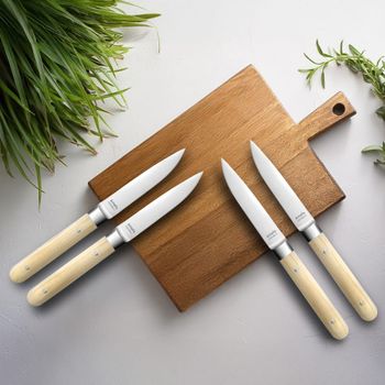 Estuche de 4 cuchillos carne acero inoxydable haya