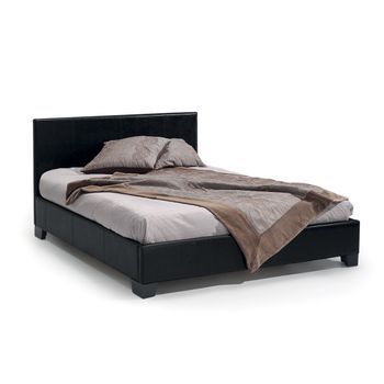 Cama Doble De Diseño En Color Negro Para Adulto, Colección Roma, 140x200 Cm, Con Somier Incluido.