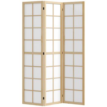 HOMCOM Biombo Plegable de 3 Paneles Separador de Ambientes para Sala de Estar Dormitorio y Oficina 120x170 cm Madera y Blanco