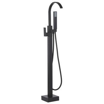 Grifo Independiente De Baño Latón Negro Brillante Con Ducha De Mano Montado En El Suelo Moderno Ribbon