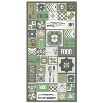 Panorama Alfombra Vinílica Collage Palabras Baldosas Cocina Verde 200x200 Cm