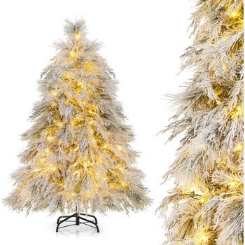 Árbol De Navidad Nevado, Costway Arbol De Navidad Con Luces Incorporadas (150 Luces Led - 146 Cm)