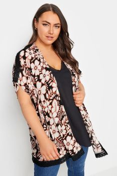 Yours Kimono De Flores Ribete De Crochet, Mujer Curvy Y Tallas Grandes, Yours