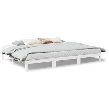 Cama Matrimonial | Cama Para Adultos | Estructura De Cama Familiar Sin Colchón Blanco 270x200 Cm