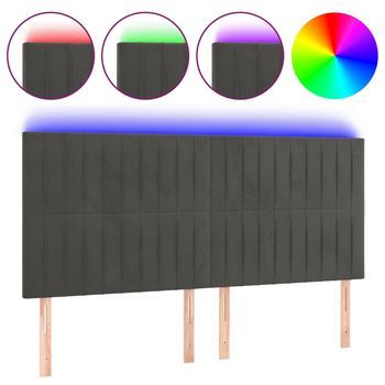 Cabecero Cama | Panel De Cabecera Con Luces Led Terciopelo Gris Oscuro 180x5x118/128 Cm