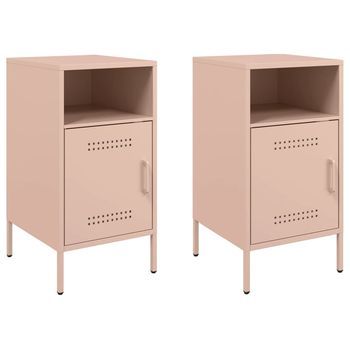 Pack 2 Uds Mesitas De Noche | Mesilla De Noche Acero Rosa 36x39x68 Cm