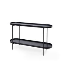 consola recibidor acabado roble negro y patas metalicas negras