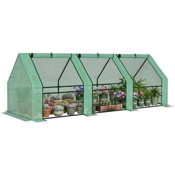 Outsunny Invernadero de Jardín 270x90x90 cm Caseta Tubo de Acero con 3 Ventanas Vivero Casero para Cultivo Plantas Verde   Aosom España