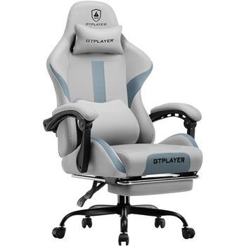 Silla Gaming Gtplayer De Tela Transpirable, Ergonómica Con Reposapiés Y Altura Ajustable, Gris