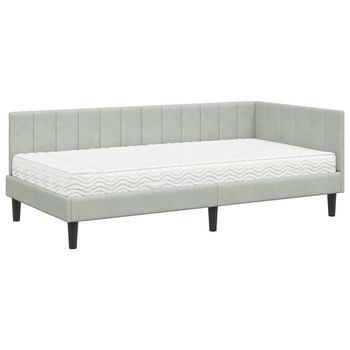 Estructura De Cama En Esquina Gris Claro 90 X 190 Cm Terciopelo