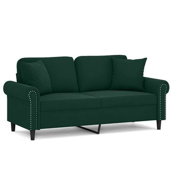 Sofá De 2 Plazas | Sofá De Salón | Sofá De Descanso Con Cojines Terciopelo Verde Oscuro 140 Cm