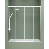 mampara banera frontal corredera 2 puertas - 2 fijos blanco  cristal templado de 6mm  antical  140-180cm  transparente - blanco mate - 150 cm adaptable 144-149cm