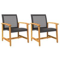 pack 2 uds sillas de jardin  silla de exterior  sillon madera de acacia y ratan sintetico negro