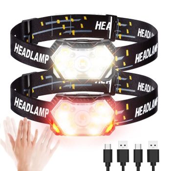 Linterna frontal de luz potente con Sensor de movimiento recargable por USB, faro portátil para pesca, Camping, trabajo al aire libre, 9 Led