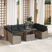 juego de sofa de jardin de 10 piezas con cojines gris ratan poliester v1799 unico  gris