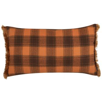Cojín Decorativo Rectangular Con Patrón De Cuadros En Color Naranja Con Borlas 40 X 70 Cm Barja