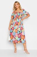 yours vestido midi de flores rosas y azules nido de abeja mujer curvy y tallas grandes yours