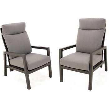 Pack 2 Sillones De Jardín Reclinable Con Sistema Hidráulico, Aluminio Reforzado Color Antracita, Altura Sillón 104 Cm, Cojines En Color Gris, Butaca Relax De Terraza, Sofás De Salón Para Exterior