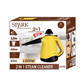 SPARK - Limpiador A Vapor 2en1 - LIMIPIA Y DESINFECTA - 3.5 bar DE PRESIÓN, CAPACIDAD 450 ml CABLE 2.8M POTENCIA 1000W ACCESORIOS MÚLTIPLES, VAPORETA HOGAR COCHE OFICINAS COCINAS BAÑOS BALDOSAS STEAM