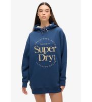 superdry para mujer w8011756a vestido con capucha y logotipo metalizado luxeazul xxsxs casual algodon manga larga sostenible