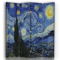 legendarte - biombo la noche estrellada - vincent van gogh - separador de ambientes para interiores cm 145x170 4 paneles