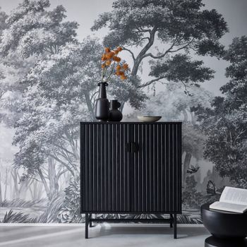 Aparador con efecto madera de 2 puertas, 83 5cm, negro