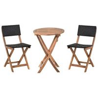 conjunto de balcon de madera de acacia mobiliario de jardin plegable marron y negro rivarotta