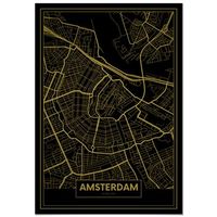 panorama cuadro de aluminio mapa oro de amsterdam 70x100 cm