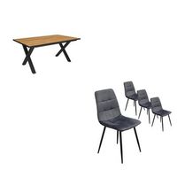 conjunto salon mesa de comedor 170 roble y borde negro industrial mesa fija pack de 4 sillas de comedor silla tapizada