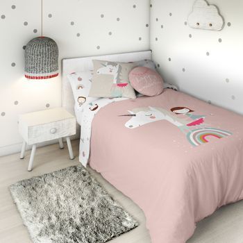 Funda Nórdica Reversible Unicorn Pink 100% Algodón Cama 90
