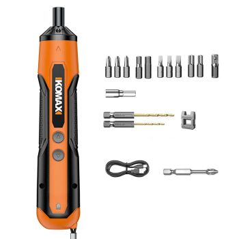 Juego de destornilladores eléctricos KOMAX V6 con batería de 1300 mAh, tipo C, mandril magnético, luz LED, mango antides