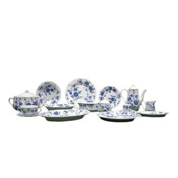 Juego De Vajilla De Porcelana Blanca (83 Piezas) Carlotta, Diseño Floral, Azul Y Blanco