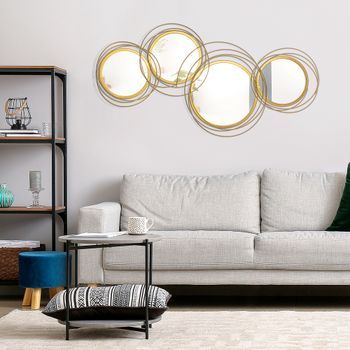 Decoración De Pared De Metal Vidrio Homcom 107x56 Cm-dorado