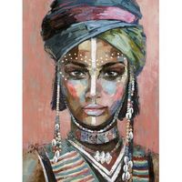 cuadro mujer turbante fondo salmon 100x70x3 cm
