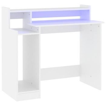 Mesa De Escritorio | | Escritorio De Despacho | Escritorio Con Luz Led Madera Contrachapada Blanco 97x45x90 Cm