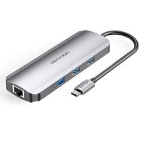 hub usb-c vention 4 puertos usb 32 hdmi 4k ethernet lector sd pd 100w