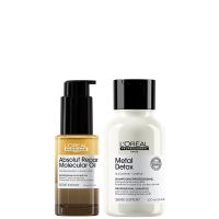 loreal professionnel mini protect  repair set metal detox clarifying shampoo 100ml  absolut repair molecular hair oil