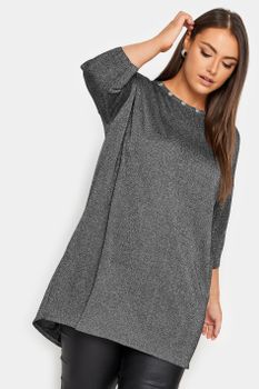 Yours Top Gris Metalizado Con Ojales, Mujer Curvy Y Tallas Grandes, Yours