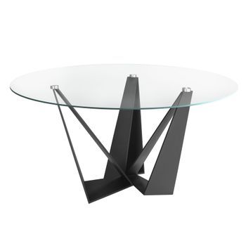 Mesa Comedor Redonda Cristal Templado Y Acero Negro Angel Cerdá 1045 Ø150x75