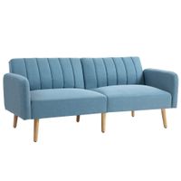 homcom sofa cama de 3 plazas tapizado en lino sintetico con respaldo ajustable y reposabrazos desmontables 173x75x73 cm azul   aosom espana