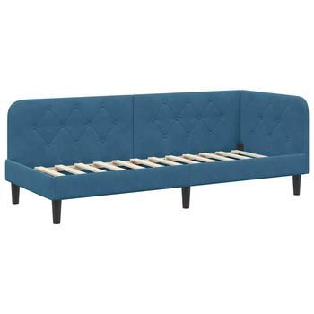 Cama Individual | Cama Para Adulto | Estructura De Cama En Esquina Azul 80 X 200 Cm Terciopelo