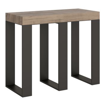 Consola extensible 90x40/300 cm efecto madera roble natural, hierro