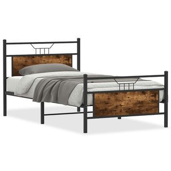Cama Individual | Cama Para Adultos | Estructura De Cama Sin Colchón Roble Ahumado 107x203 Cm