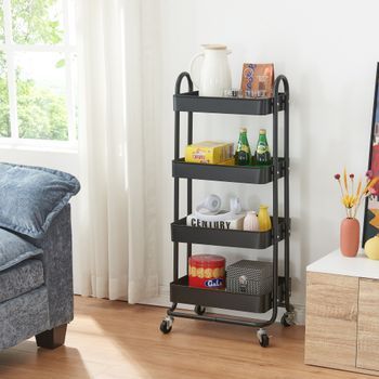 Carro De Servicio Pyhäntä Con 4 Cestas Acero 104x46x35 Cm - Negro Mate [en.casa]