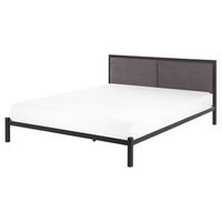 cama de metal negra 160 x 200 cm con somier y cabecero de tela gris diseno moderno clamart