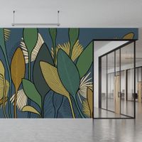 papel pintado panoramico grafico de hojas grandes verde 450