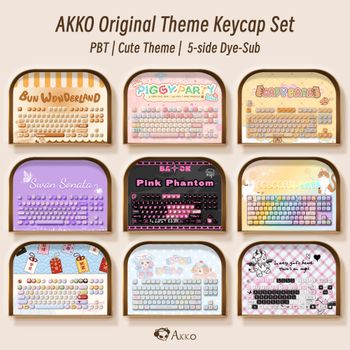 Akko Original lindo tema MOG/MOA/MAO perfil PBT Keycap Set 5 lados tinte-sub ANSI/ISO diseño chica Keycaps regalo redondo moño seta