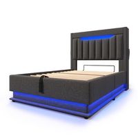 cama tapizada 90x200 cm - cama individual - cabecero con puertos usb y tipo-c - iluminacion led - con almacenamiento - gris - sin colchon