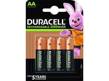 Pilas AA recargables - Duracell AA, 4 unidades, 2500 mAh LR06 / LR6, Negro